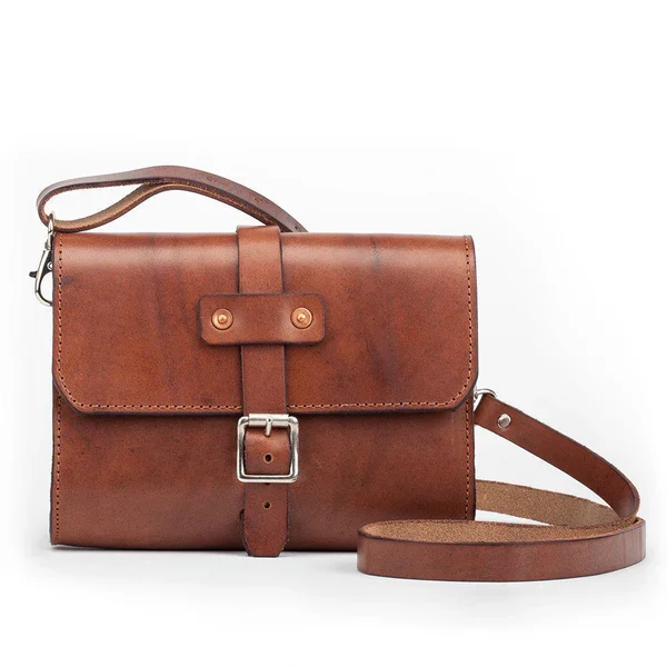 Brown leather satchel
